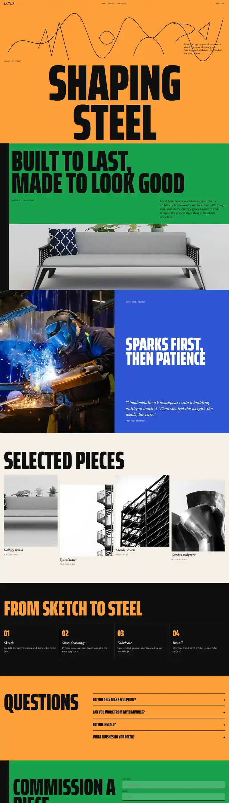 Lund Metalworks sample website on a laptop