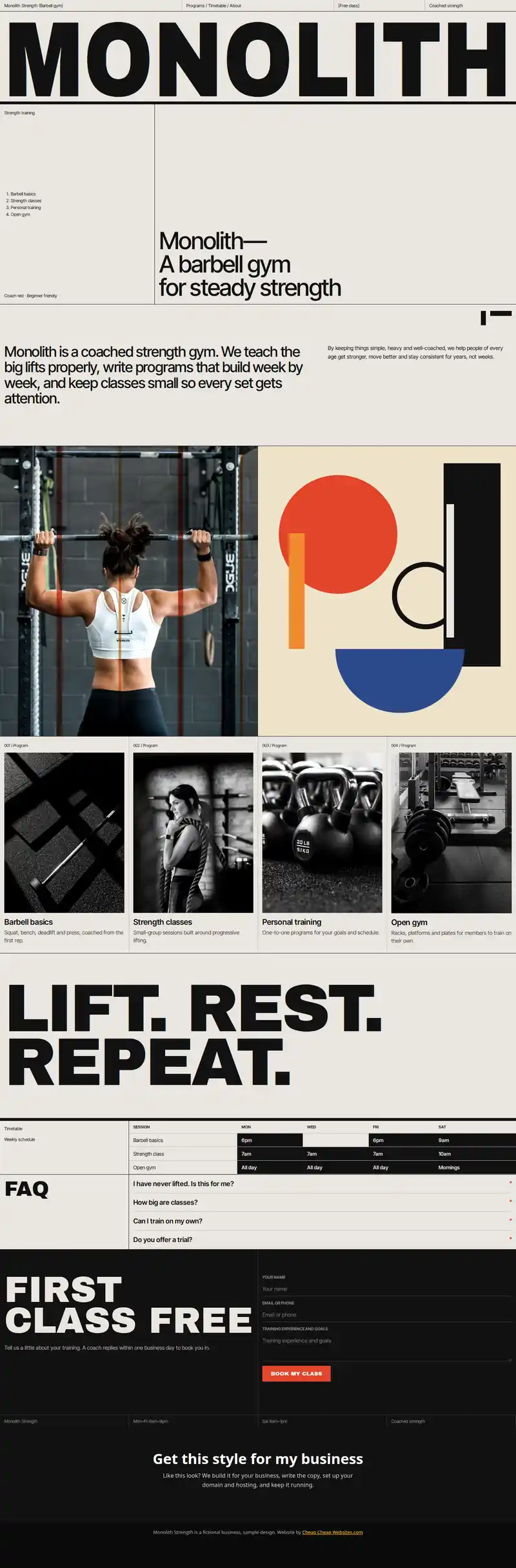 Monolith Strength sample website on a laptop