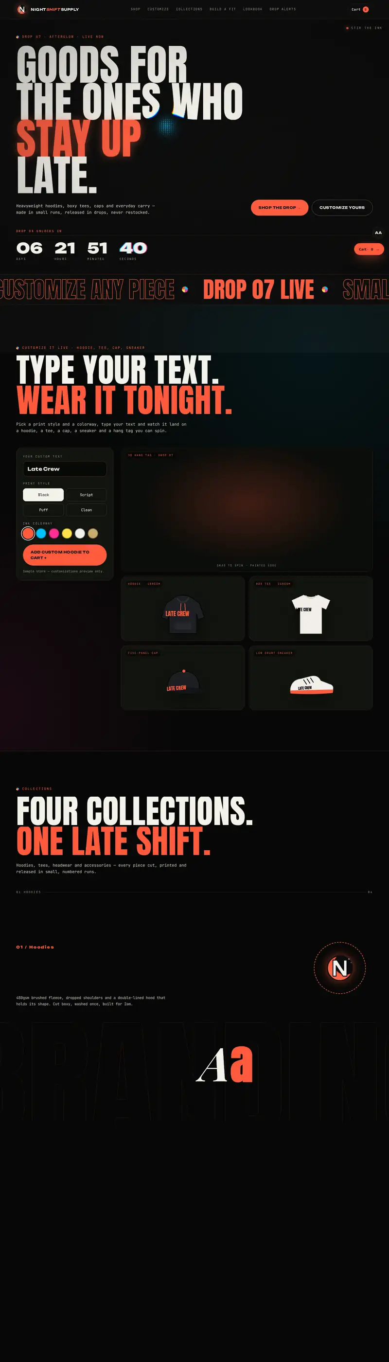 Nightshift Supply sample website on a laptop