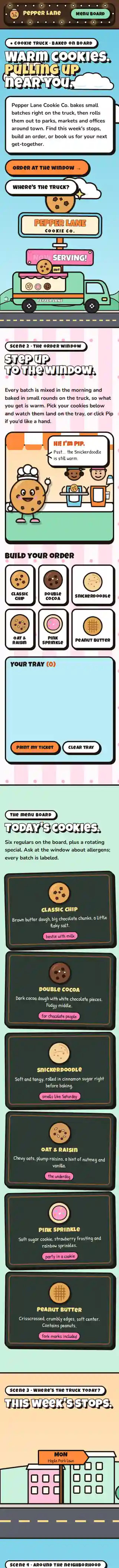 Pepper Lane Cookie Co. sample website on a phone