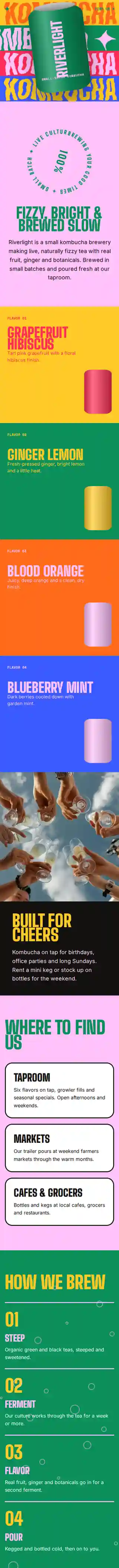 Riverlight Kombucha Co. sample website on a phone