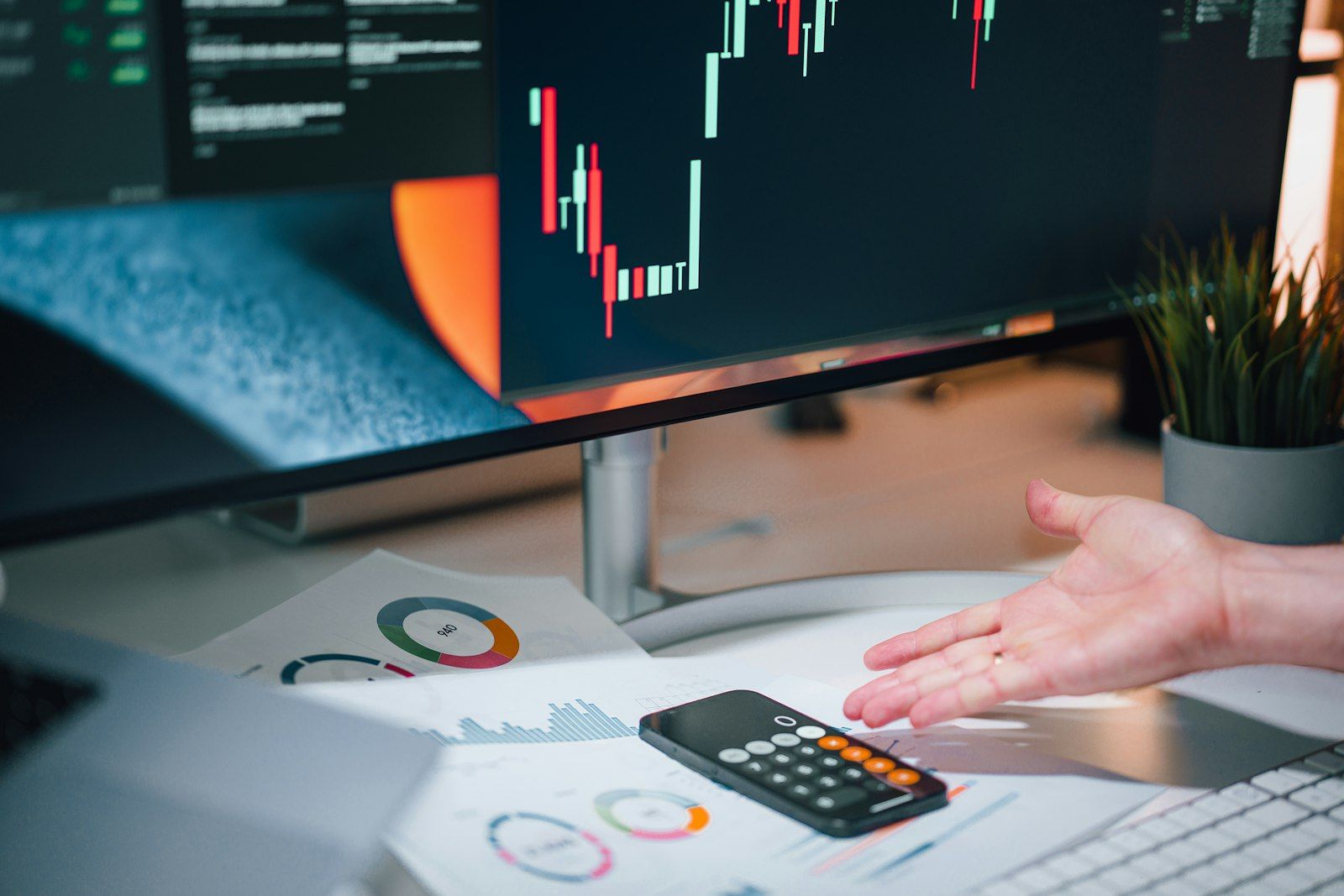 Financial charts and a calculator