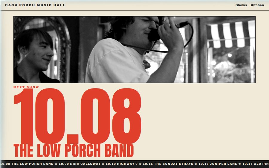 Back Porch Music Hall sample website