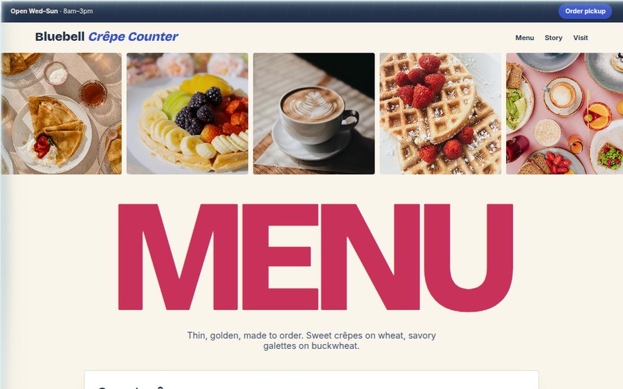 Bluebell Crêpe Counter sample website
