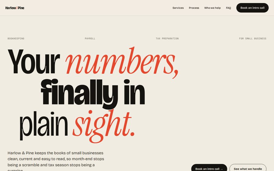 Harlow & Pine Bookkeeping sample website
