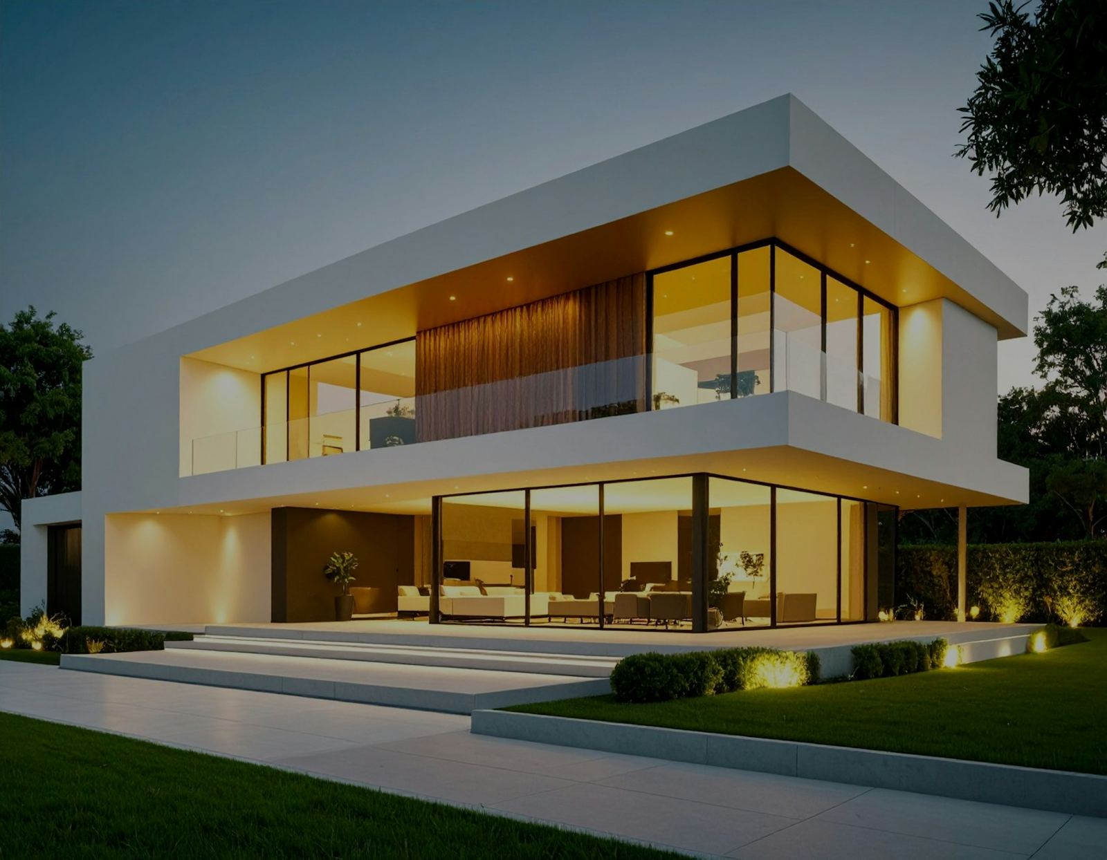 Modern home glowing with exterior lighting at night