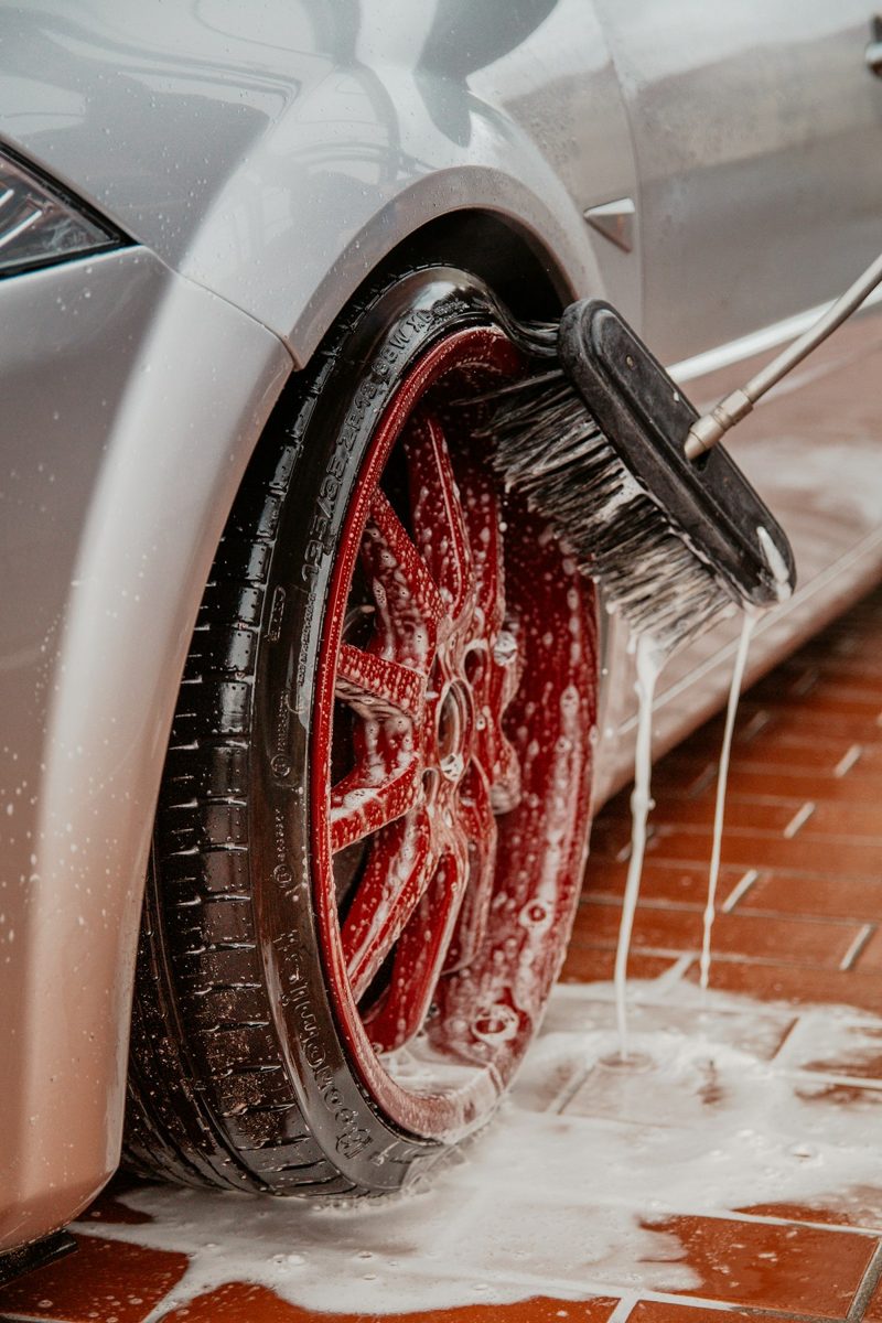 Wheel being washed