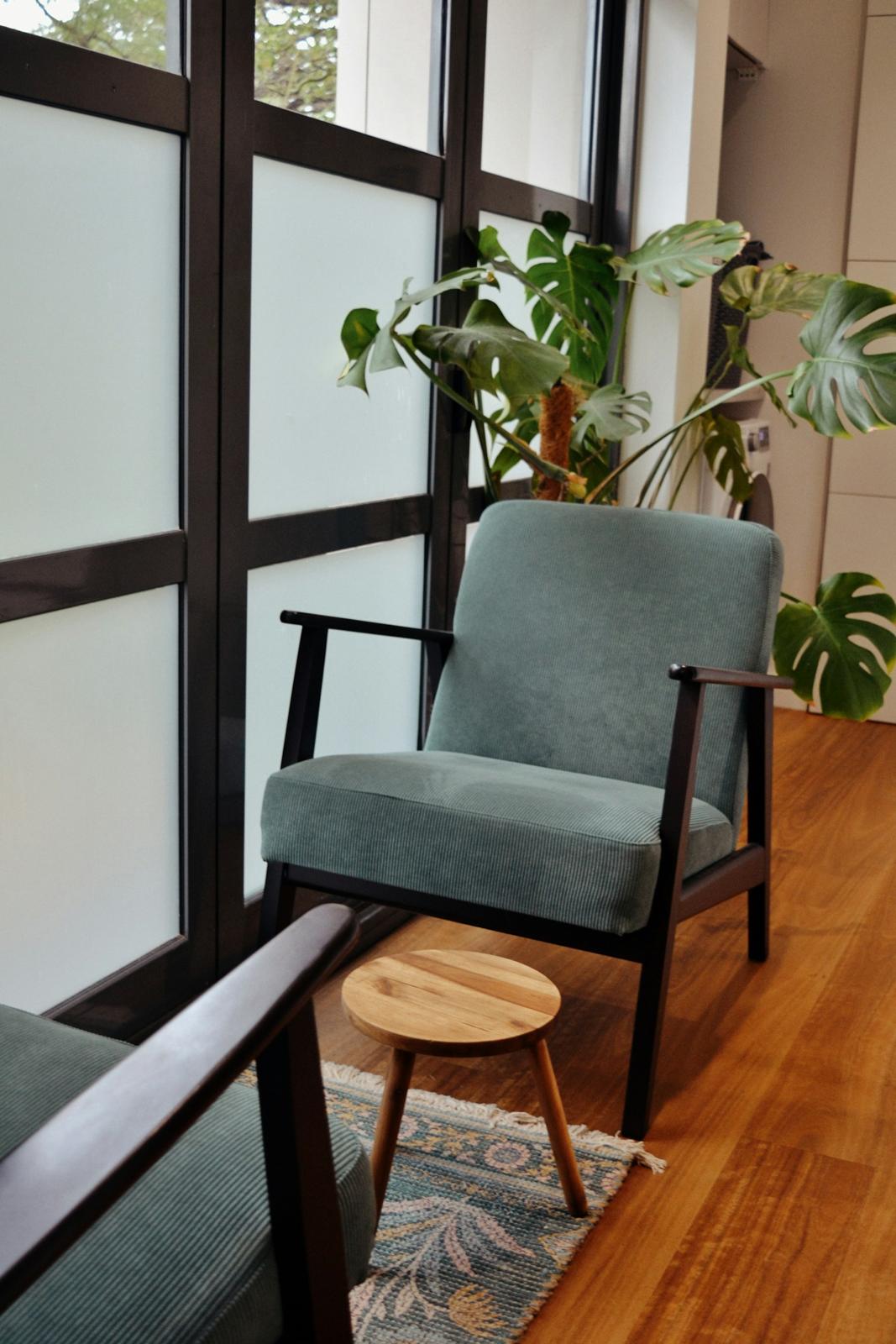 Calm counseling room with armchairs