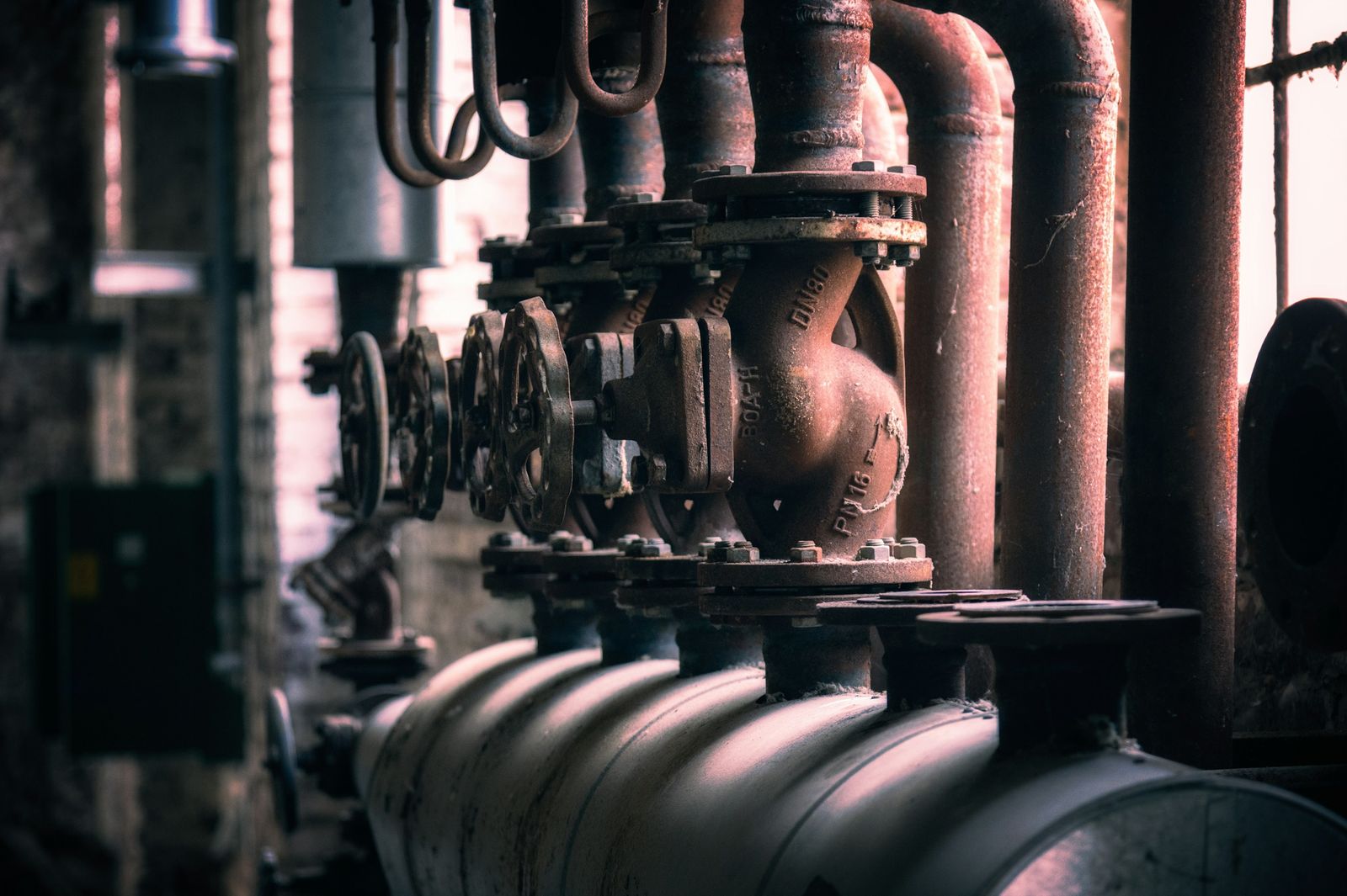 Boiler room valves and steam headers