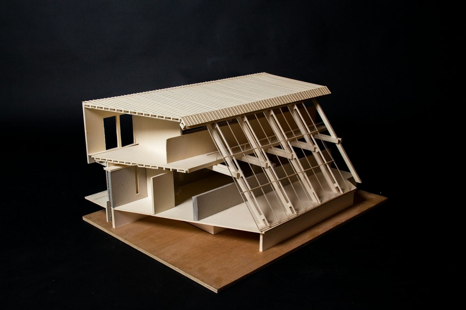 Sectioned model on a dark table