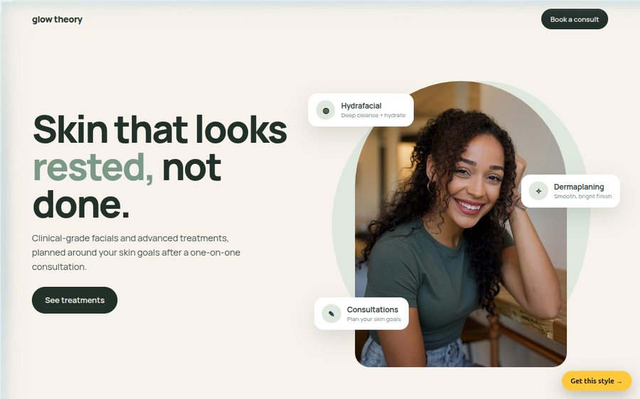 Glow Theory Skin Studio sample website