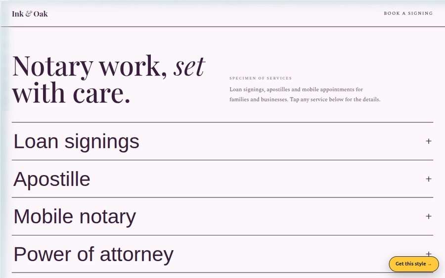 Ink & Oak Notary sample website