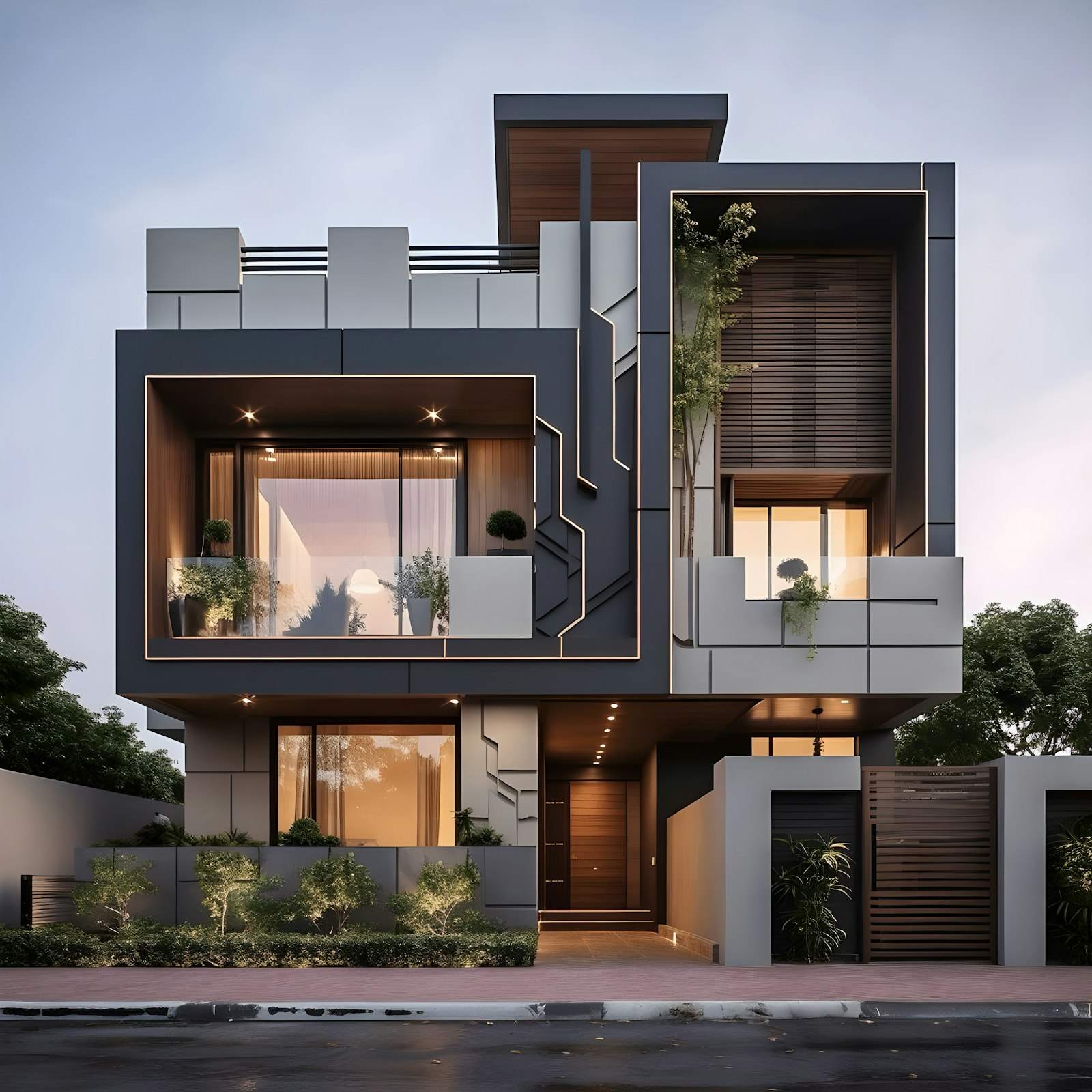 Modern home with balconies