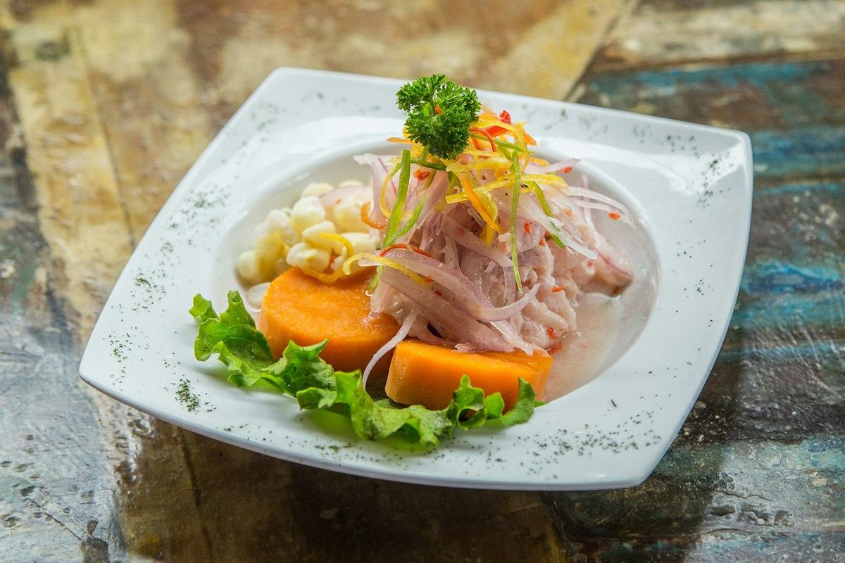 Ceviche on a white plate