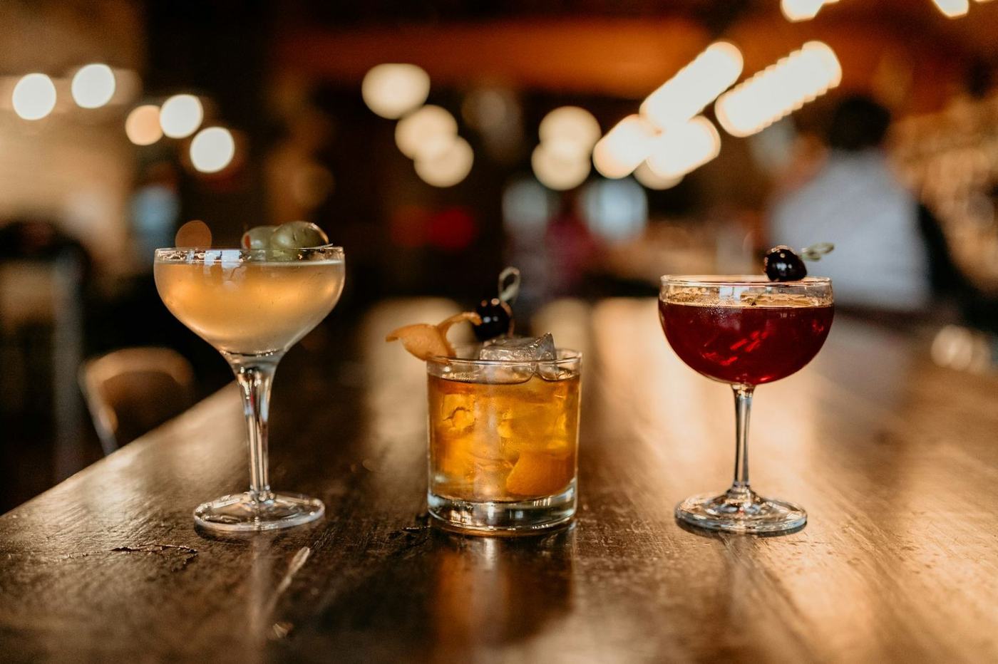 Cocktails lined up on the bar