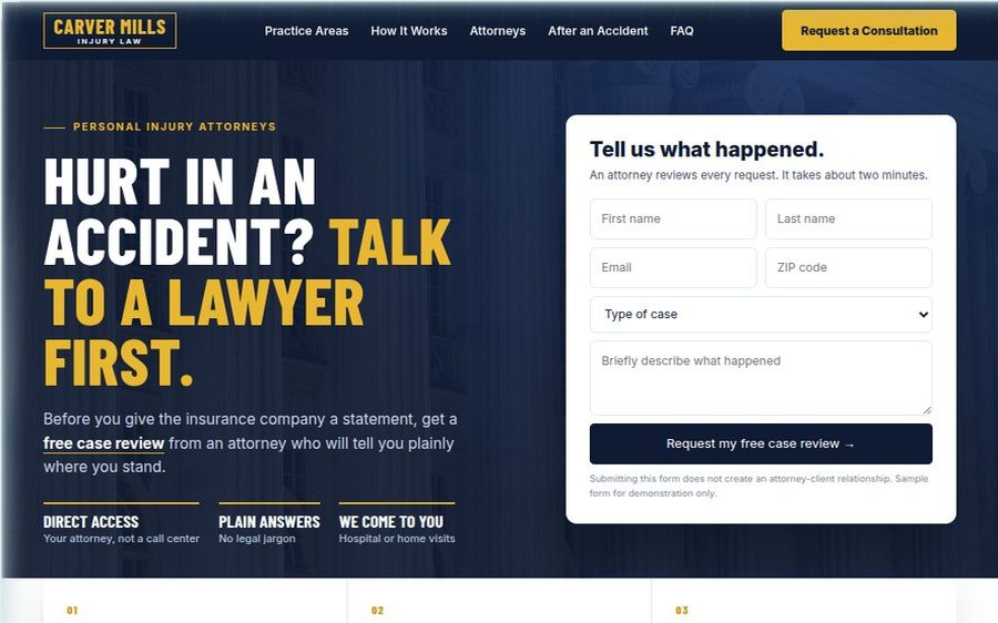 Carver Mills Injury Law sample website