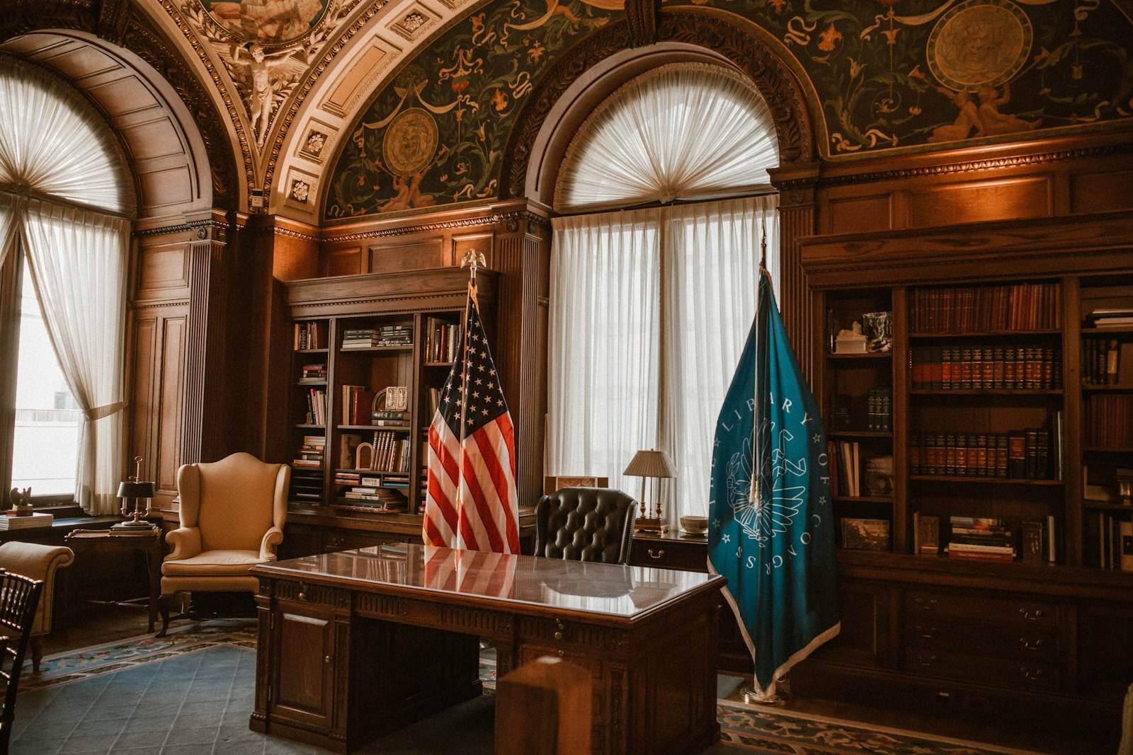 Traditional law office with bookshelves