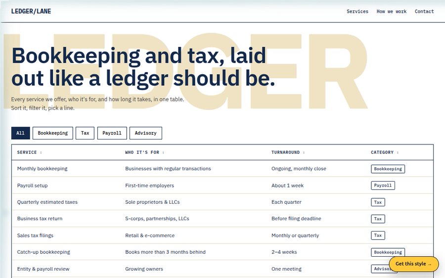 Ledger Lane Accounting sample website