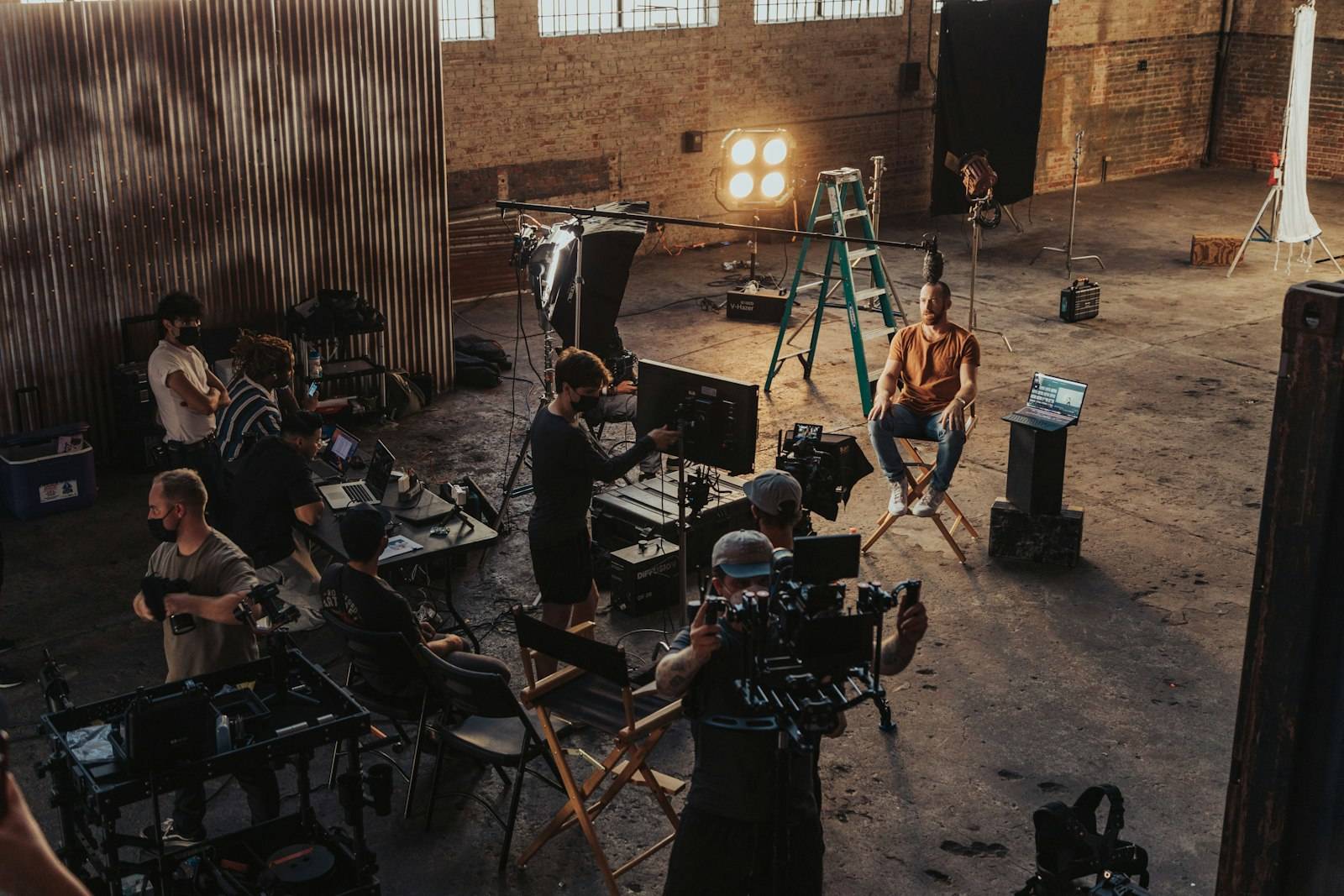 Production set in a warehouse