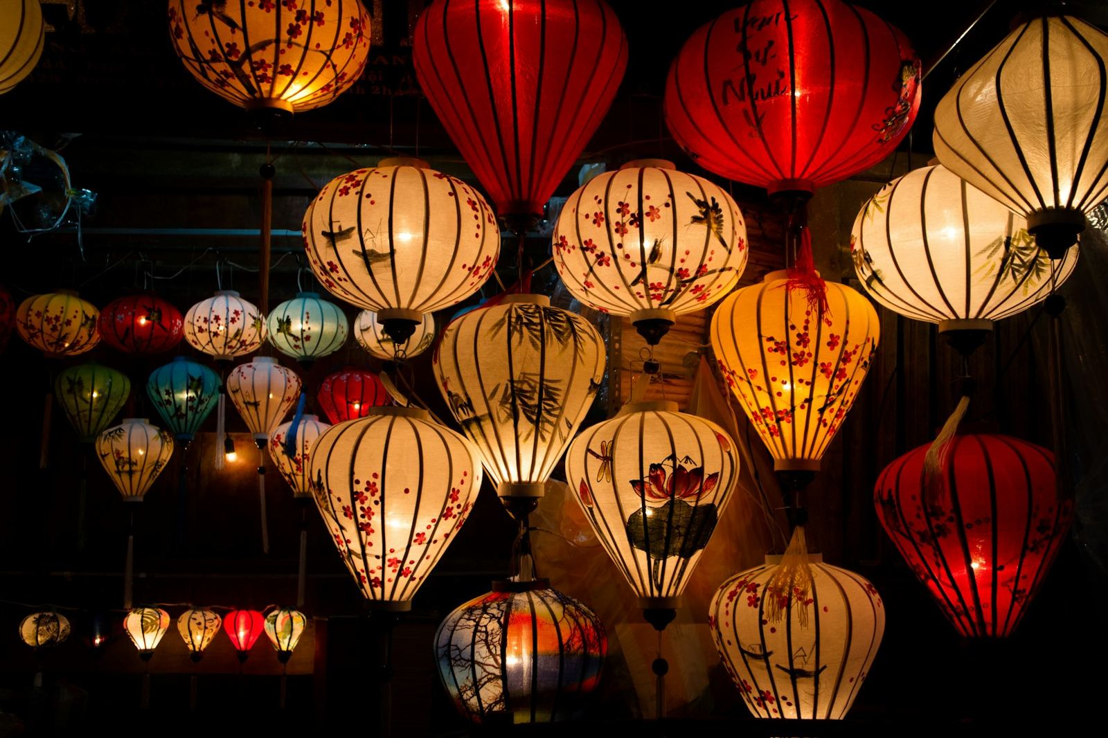 Lanterns glowing at night