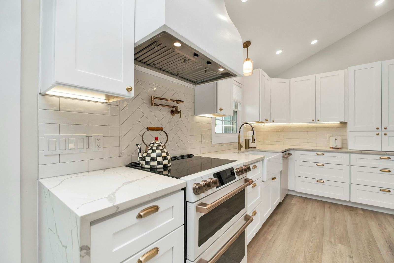 Marble counters and brass pulls