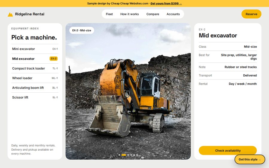 Ridgeline Equipment Rental sample website