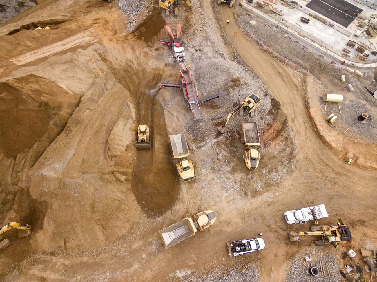 Aerial view of a construction site with machines