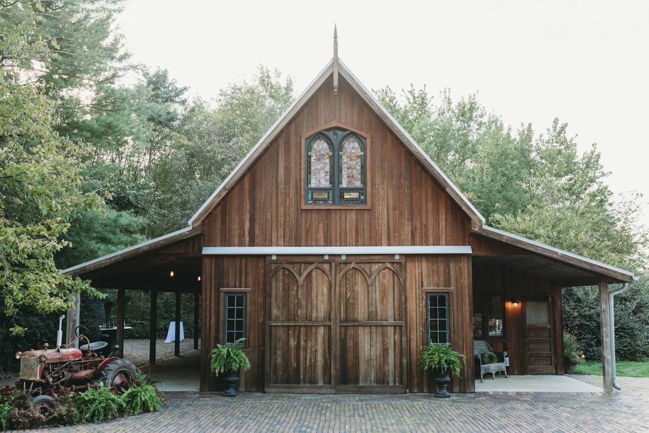 Timber barn among trees