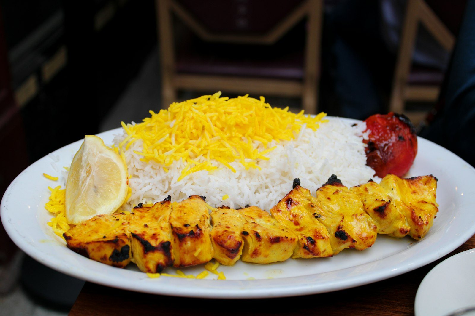 Saffron chicken kebab with rice