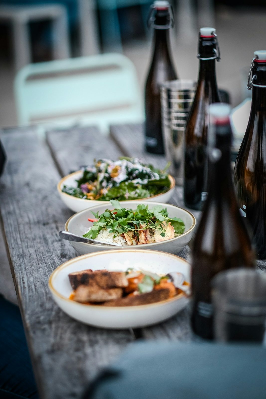 Plates of seasonal food on an outdoor table