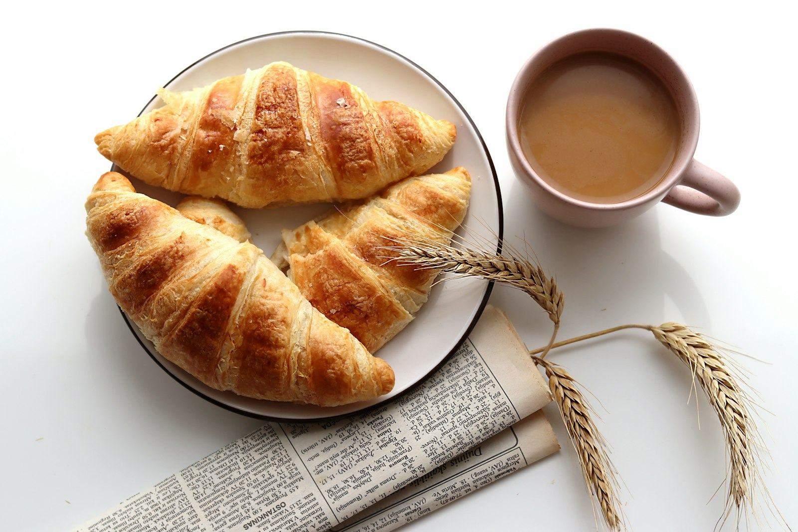 Croissants on a plate with coffee