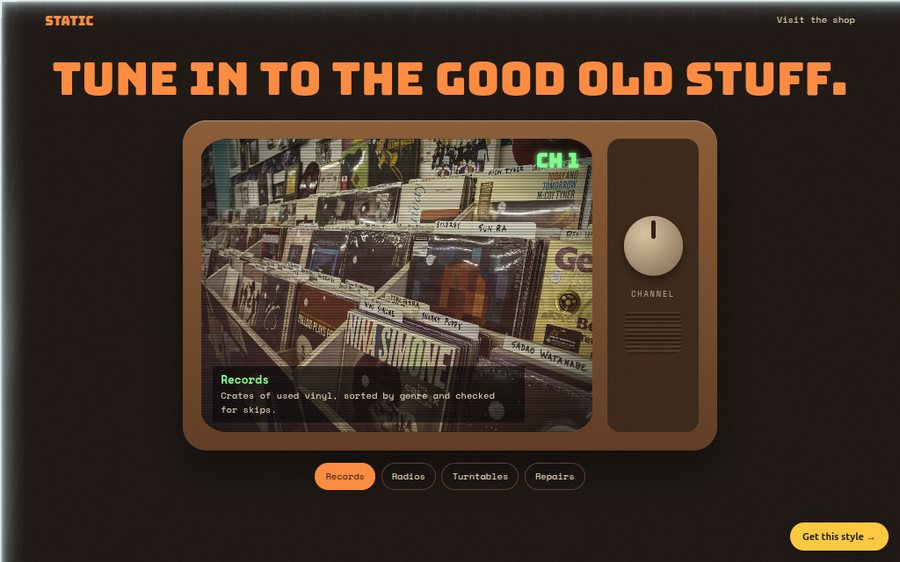 Static Vintage TV & Records sample website