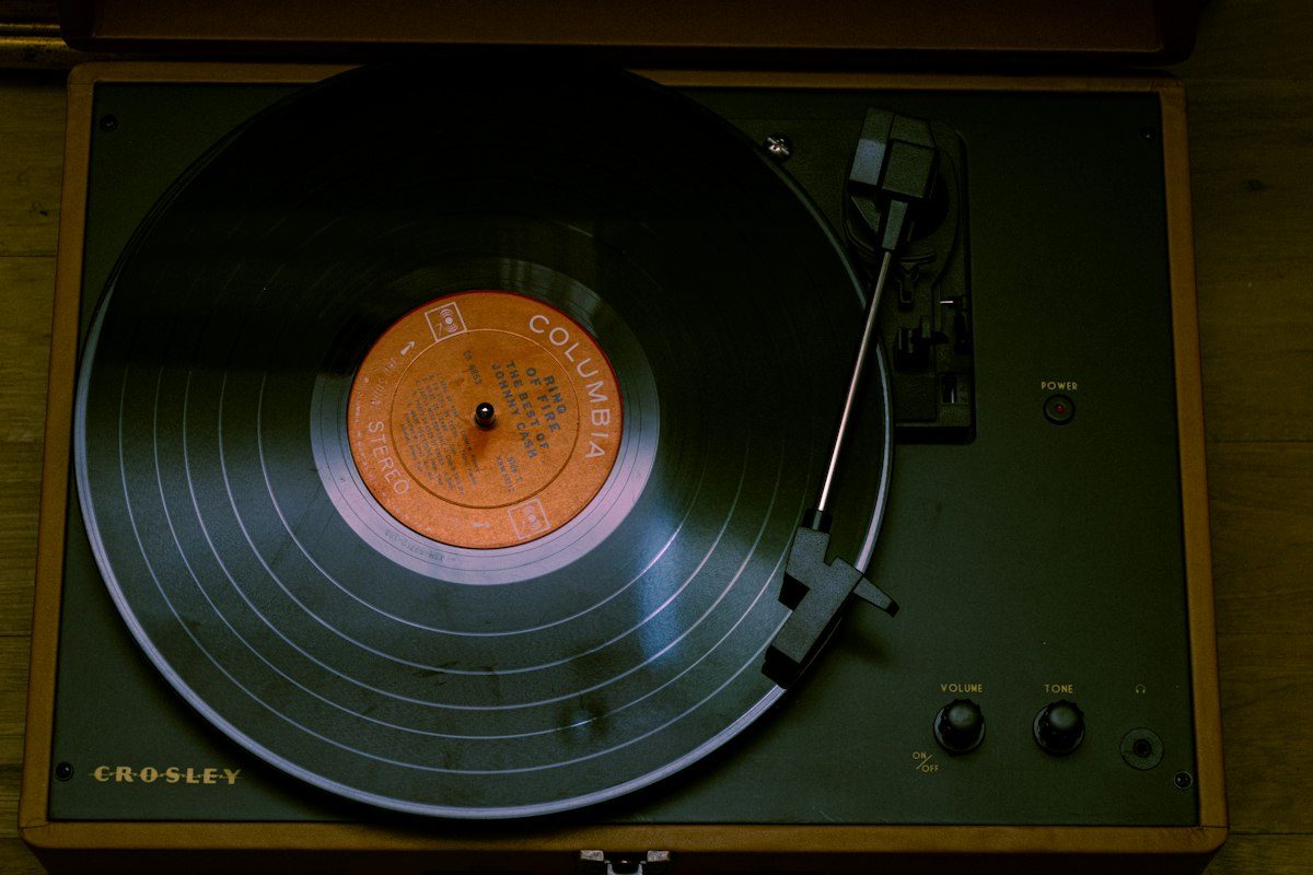 Black and brown vinyl record player
