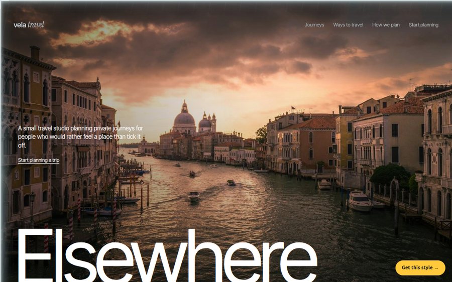 Vela Travel Studio sample website
