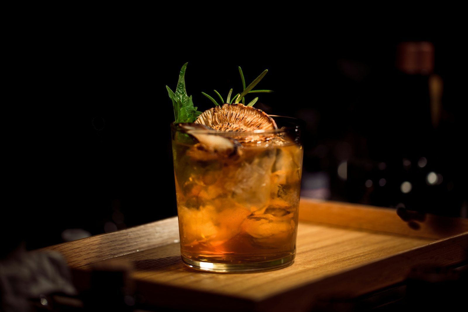 A cocktail in low light