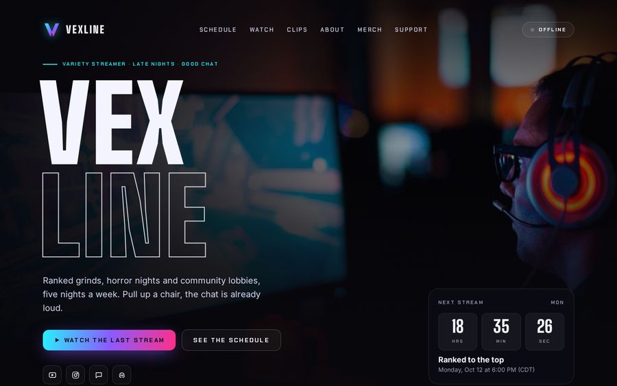 Vexline streamer sample website
